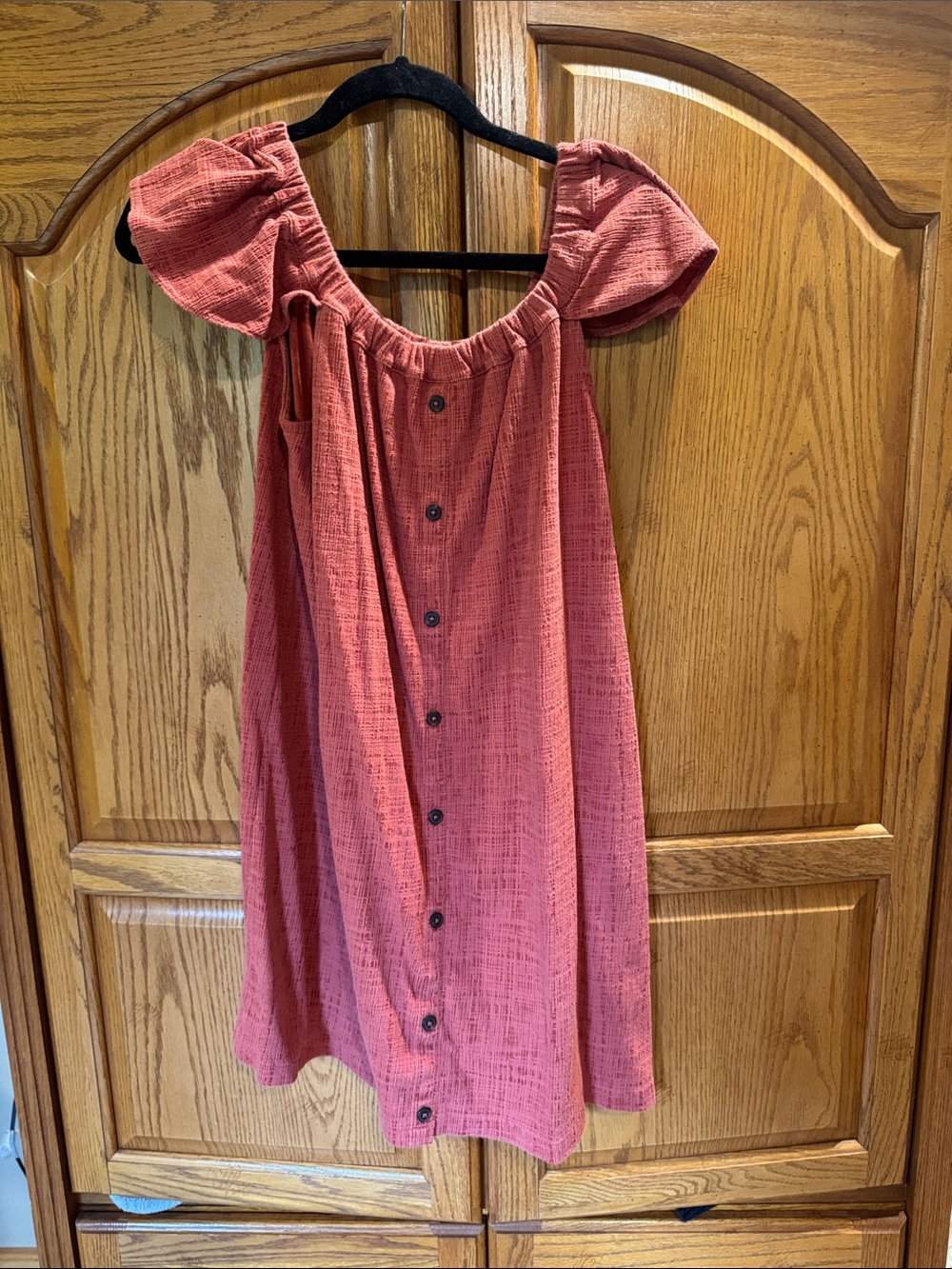 Madewell Button-Front Rust Red Off-Shoulder Dress